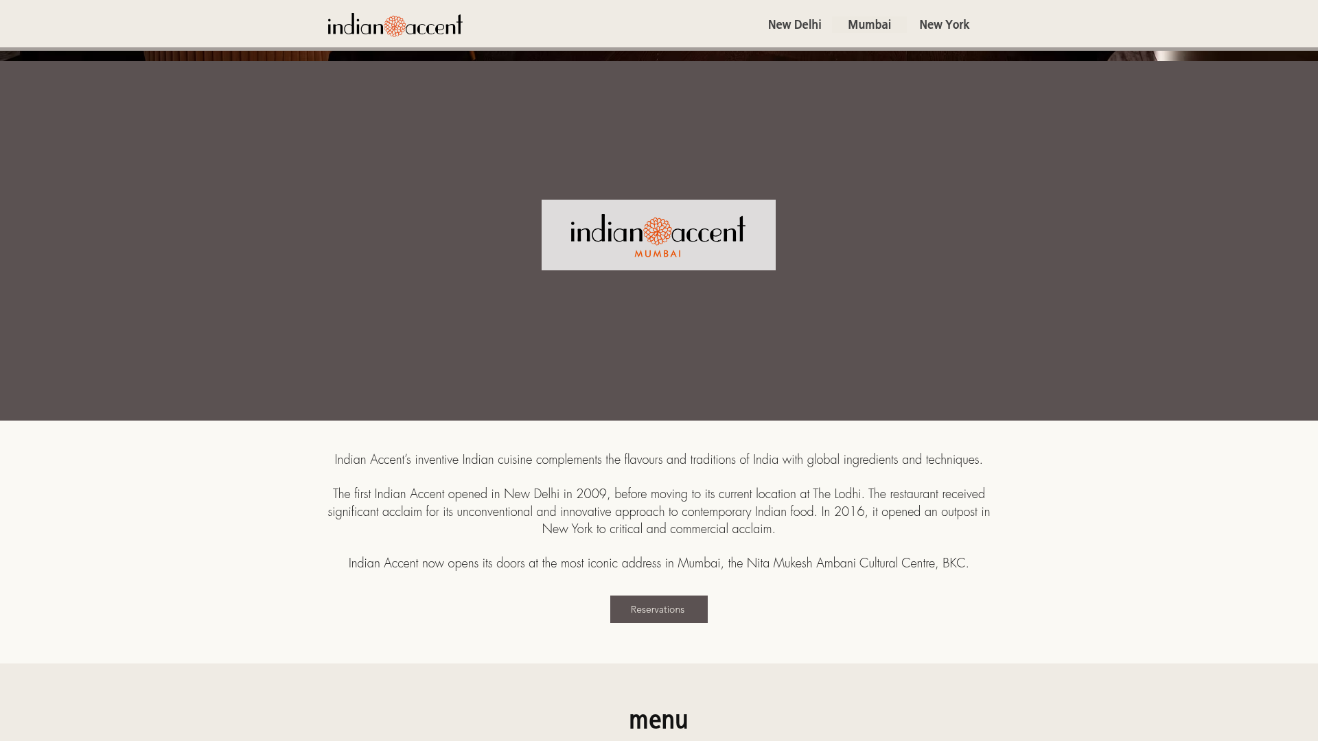 Indian Accent — Mumbai website preview