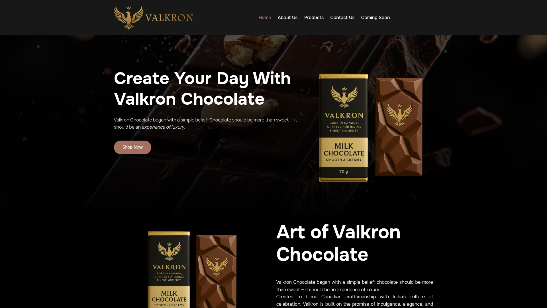 Valkron Chocolate website preview